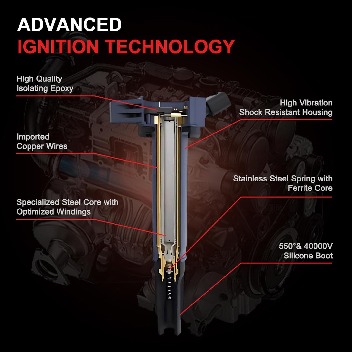 Set of 4 Ignition Coil Pack UF596 Compatible with Toyota Corolla Matrix 1.8L 2009-2017, Compatible with Scion iM 2016, xD 2008-2014 L4 1.8L