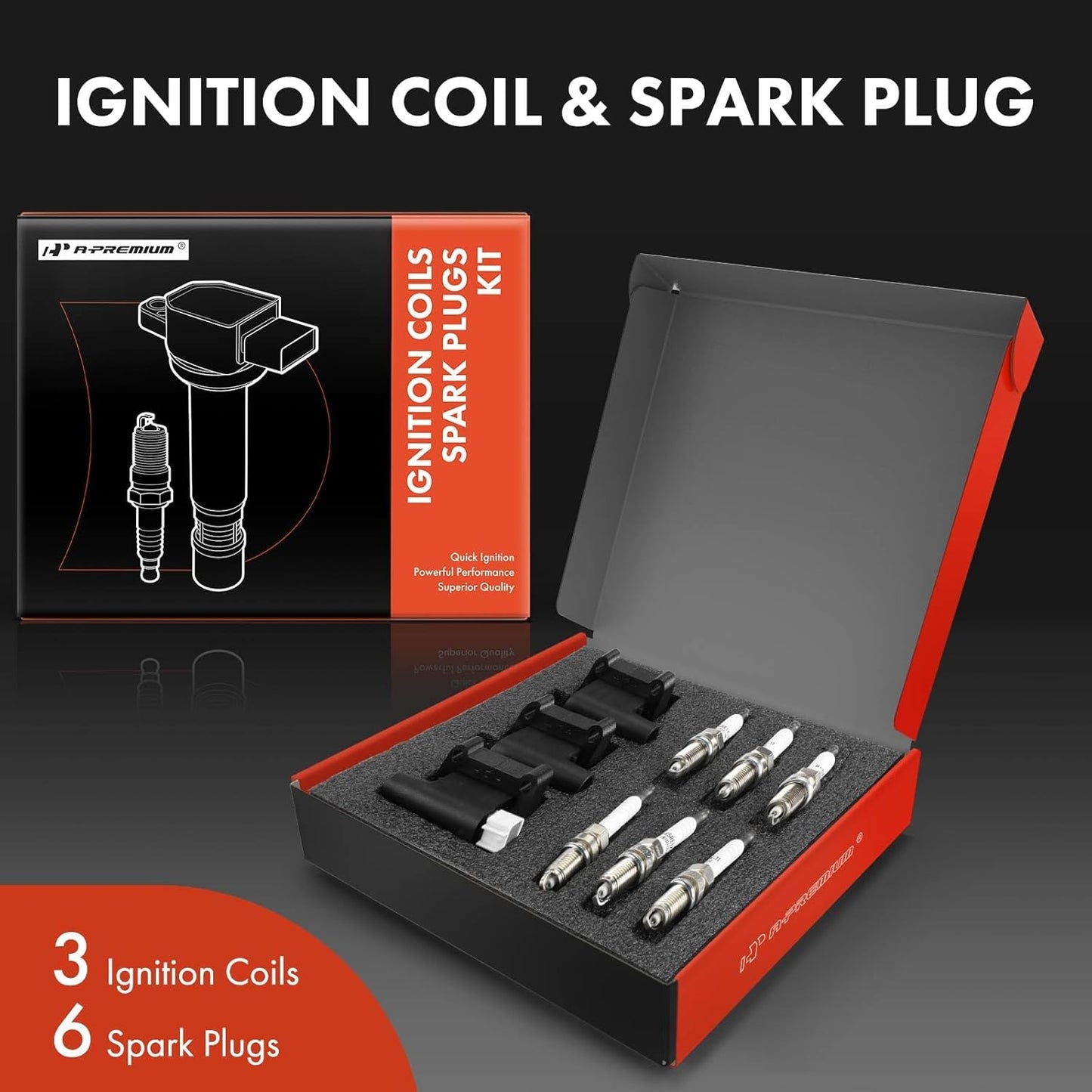A-Premium +3x Ignition Coil Pack and 6x Iridium Spark Plugs Compatible with Mitsubishi Montero 1997-2002, Montero Sport 1999-2004, 3.0L 3.5L