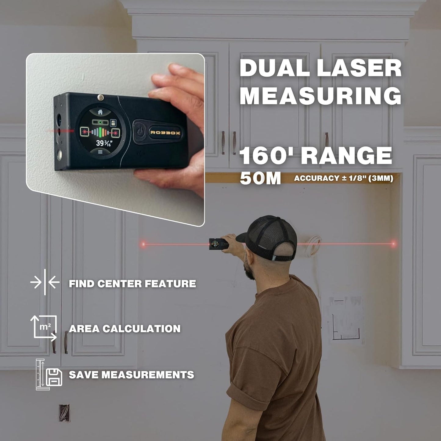 Sennses Pro Device | Dual-Laser Distance Meter | Two-Axis Smart Digital Level | Stud Finder | Precise Measurements w/Smart Features | Dust & Water Resistant IP54 | Robbox App for iOS & Android