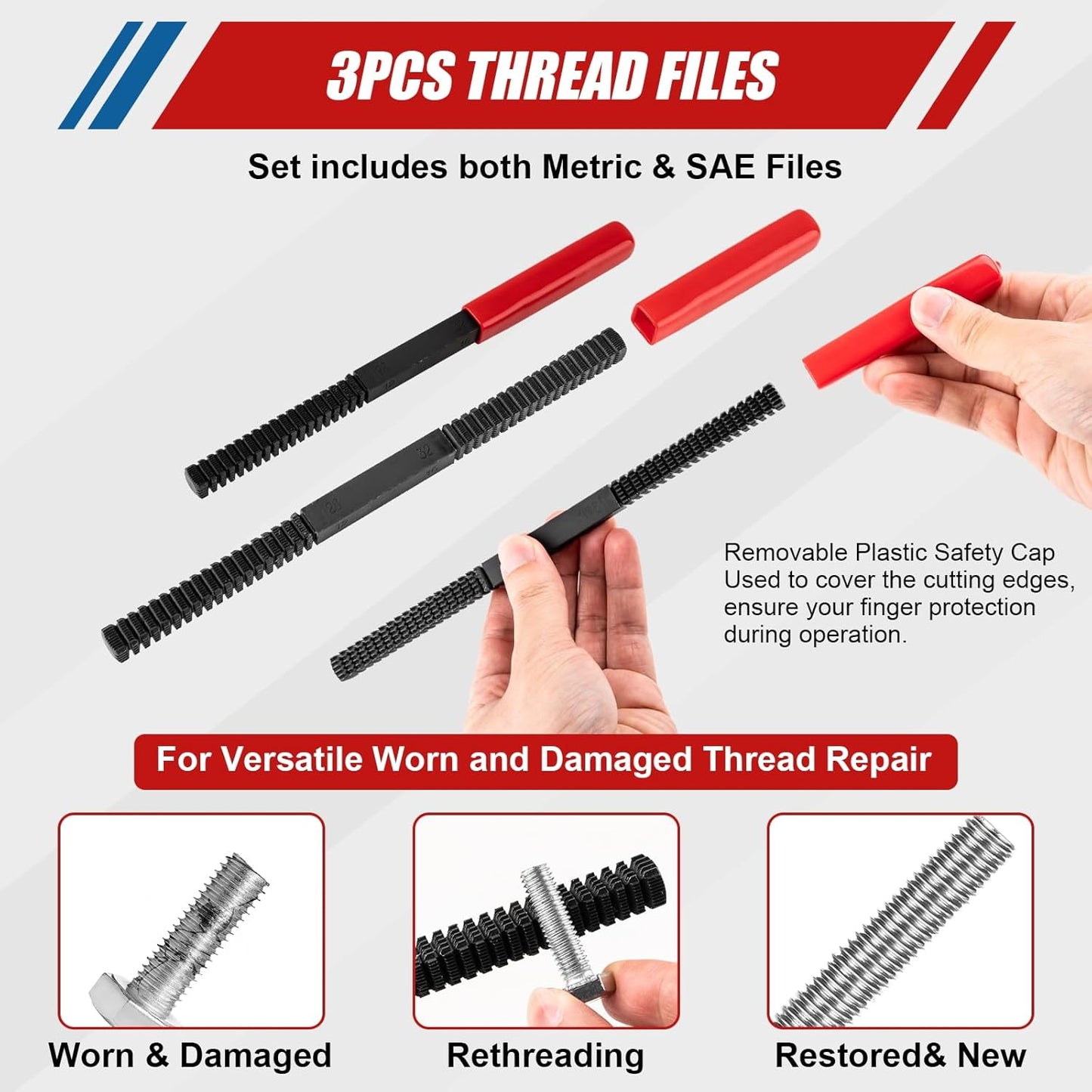 61Pcs Thread Repair Kit, UNC, UNF & Metric Thread Chaser Set, Rethread Repair Tool with Taps Dies Thread Files and Thread Pitch Gauge for Repair or Reshape Damaged Threads Bolts, Nuts and Screws