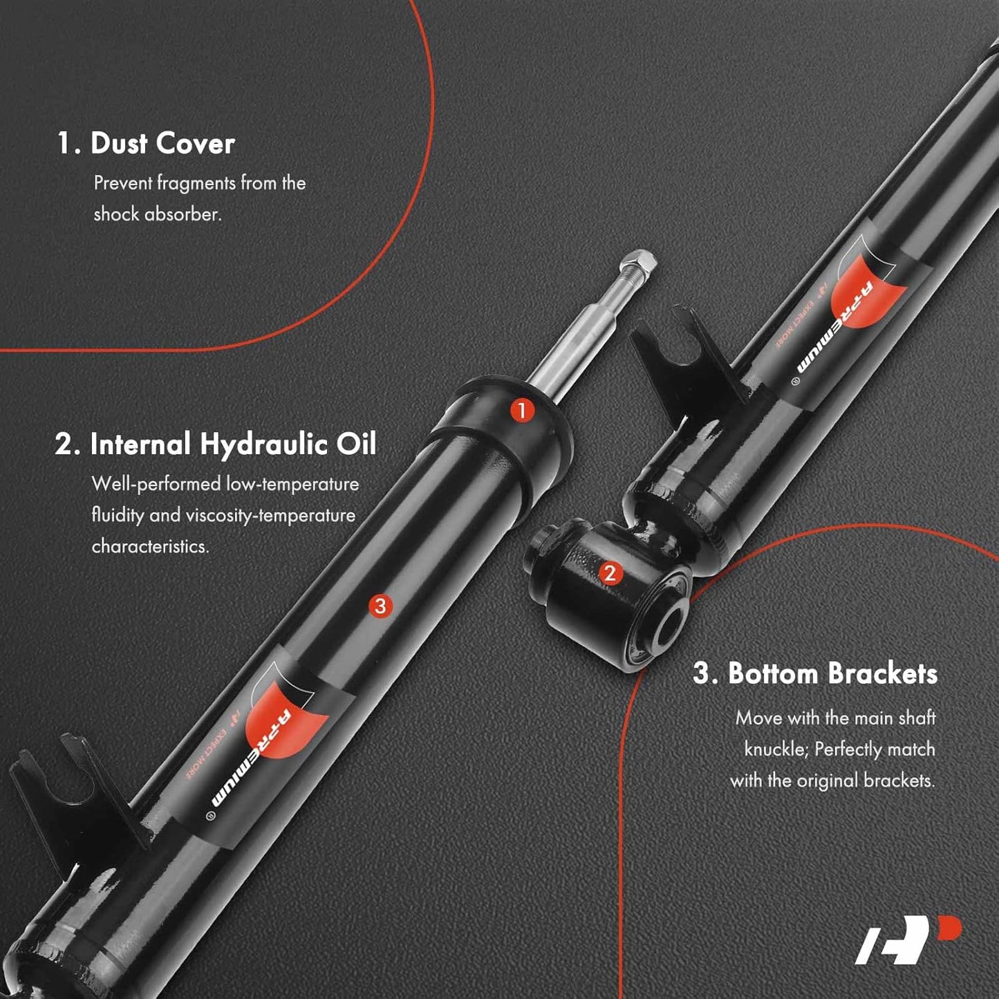 A-Premium Rear Strut Shock Absorber Compatible with BMW X5 2007-2013, X6 2008-2014, 2-PC Set