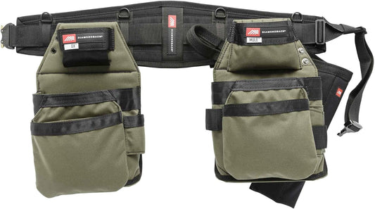 The Diamondback GRRande 2.0 Toolbelt System, Right Handed, Ranger Green, Medium | For Carpenter Framer Roofer | Padded 5 pockets, 13 slots, 2 loops | Holds Drill Bits, Speed Square, Measuring Tape