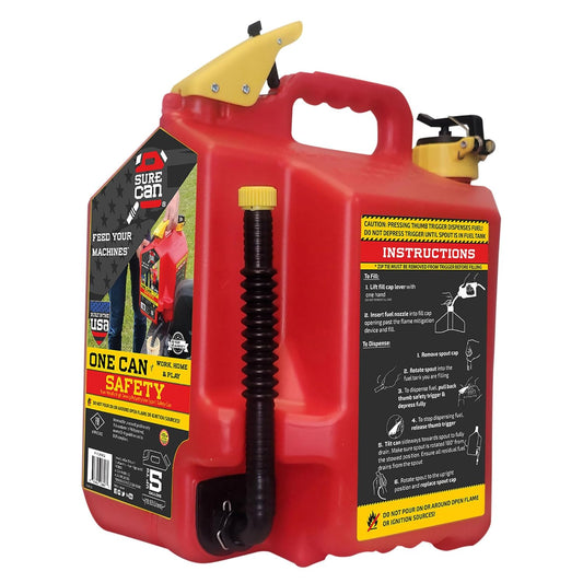 Surecan 5 Gallon Container Type II - Rotating Spout, Self-Venting, & Spill Free, Ideal Large Five Gallon Safety Storage Can (Red, SUR5SFG2)