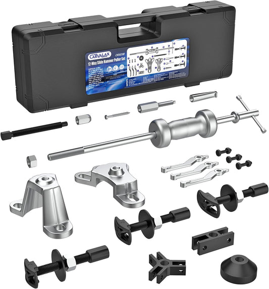 12-Way Slide Hammer Puller Set, Front Wheel Hub Bearing & Rear Wheel Axle Remover Puller Set, 23PCS Tool Kit for Dents and Dings Repair with Black Carry Box