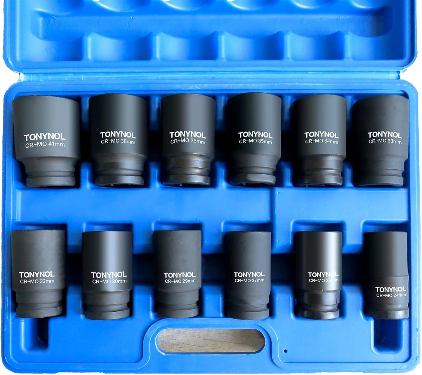 3/4 Inch Drive Deep Impact Socket Set,6-Point,Metric Size(22mm to 41mm),10 Pcs,Cr-Mo.Heavy Duty Impact Socket Set,With a Storage Case.