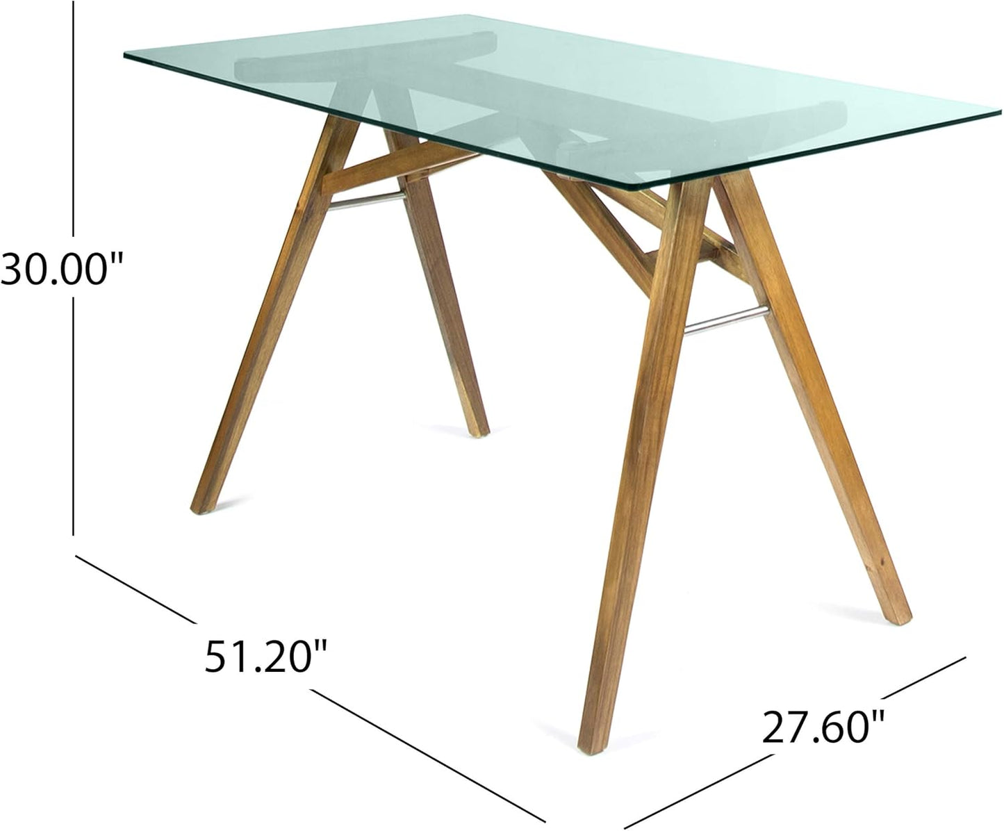 Christopher Knight Home Camila Mid-Century Tempered Glass Desk with Acacia Wood Frame, Dusk Grey / Natural Stained