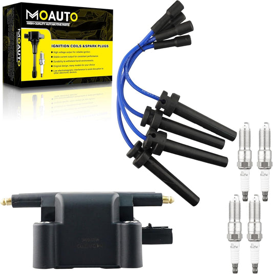 Set of 1 Ignition Coils Pack UF403 4609103AC & 4 PCS Iridium Spark Plugs with Wire Set Compatible with Dodge SX 2.0 2003-2005 2.0L Chrysler PT Cruiser 2003-2009 2.4L