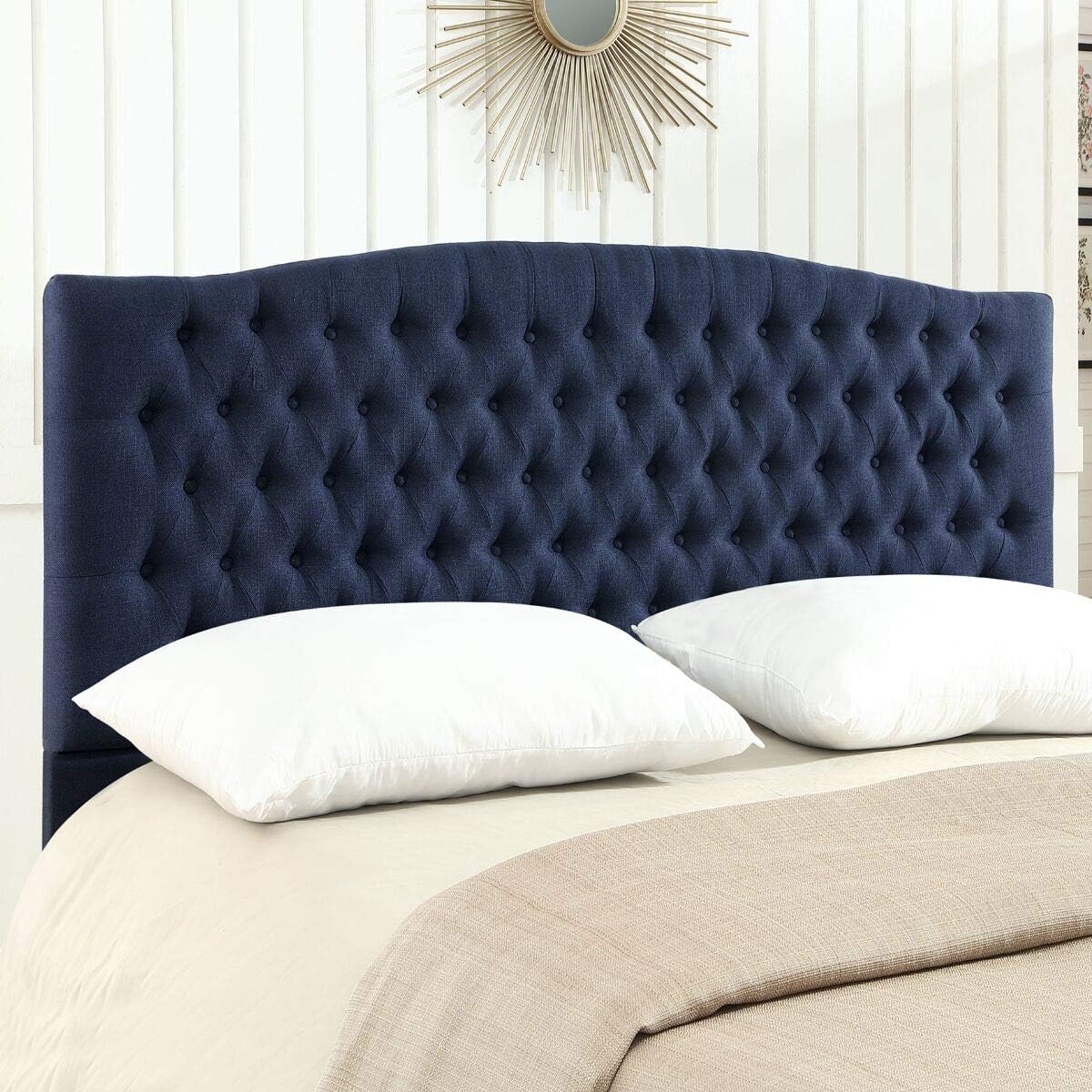 24KF Upholstered Tufted Button Linen Fabric Headboard,Comfortable Fashional Headboard King/CA King Size,Ivory