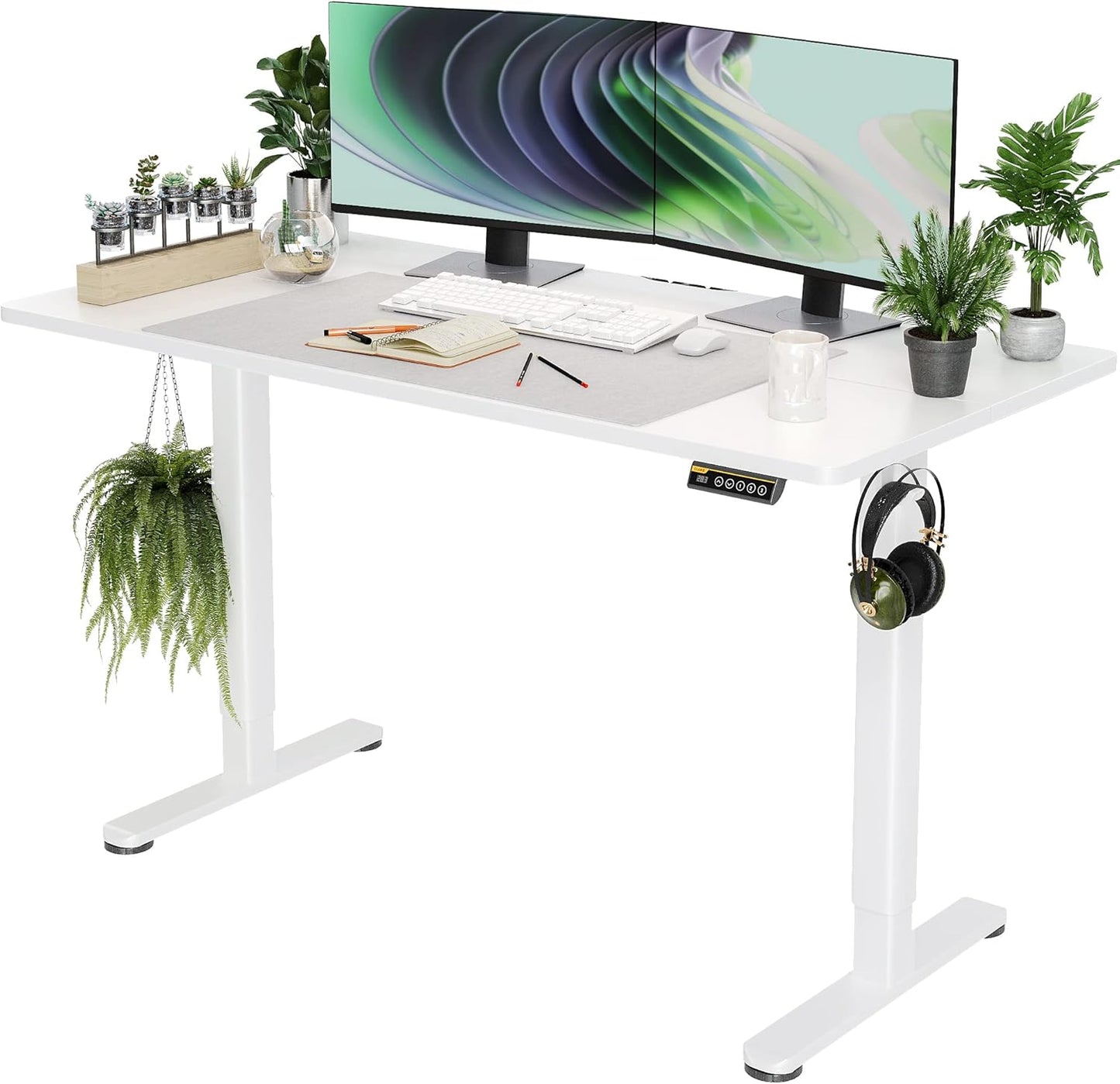Claiks Electric Standing Desk, Adjustable Height Stand up Desk, 24x48 Inches Sit Stand Home Office Desk with Splice Board, Black Frame/Rustic Brown Top