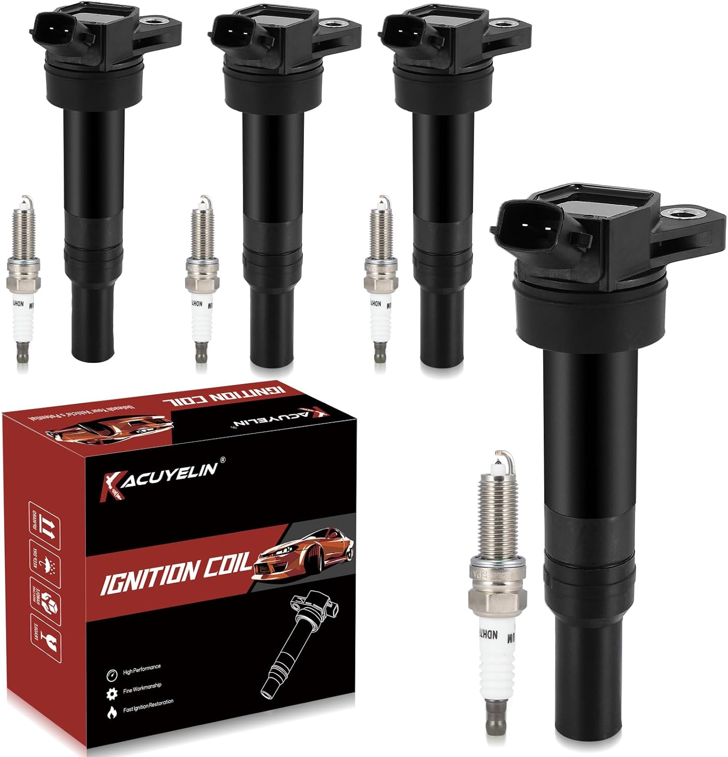 UF651 Ignition Coil Pack & Iridium Spark Plugs Compatible with Hyundai Elantra GT Coupe Tucson Kia Forte Soul 1.8L 2.0L L4 2011-2019 UF651 Coil Pack Sets of 4