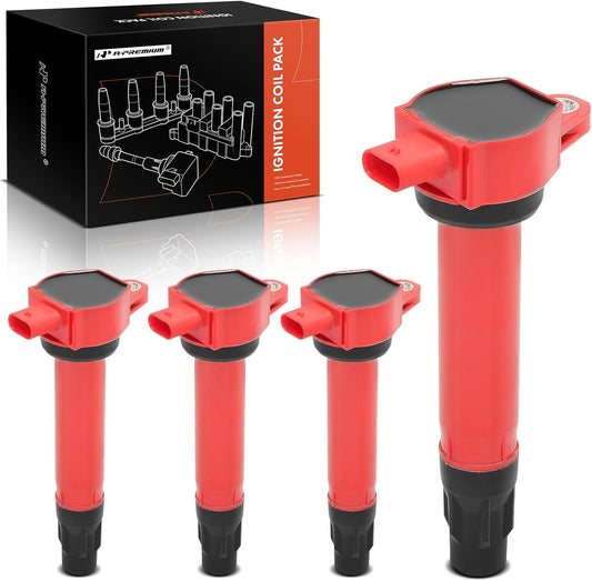 A-Premium (Red) Engine Ignition Coil Pack Compatible with Jeep Compass Patriot 2007-2017 & Dodge Journey 2009-2020, Avenger 2008-2014, Caliber 2007-2012 & Chrysler 200 2011-2014, Sebring, 4-PC Set