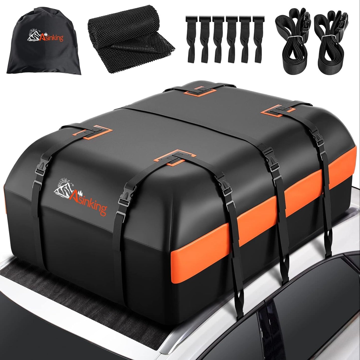 Car Rooftop Cargo Carrier - 21 Cubic Feet, 100% Waterproof Heavy Duty 840D Car Roof Bag for All Vehicles with/Without Racks - Anti-Slip Mat, 6 Door Hooks, Storage Bag, 2 Extra Straps