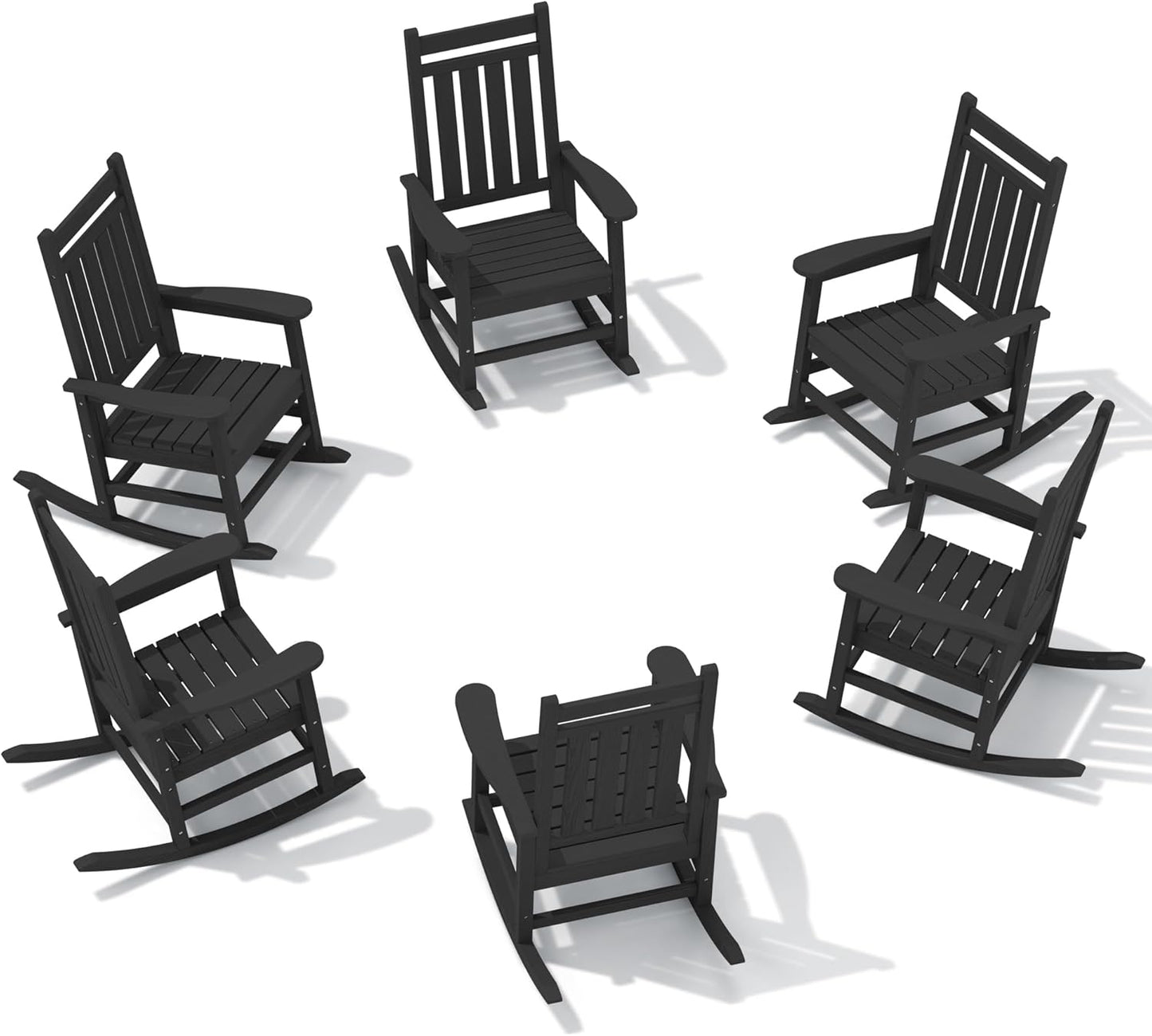 SERWALL Oversized Outdoor Rocking Chair Set of 4, HDPE Rocker for Adults, Patio Rocking Chairs for Porch, Black