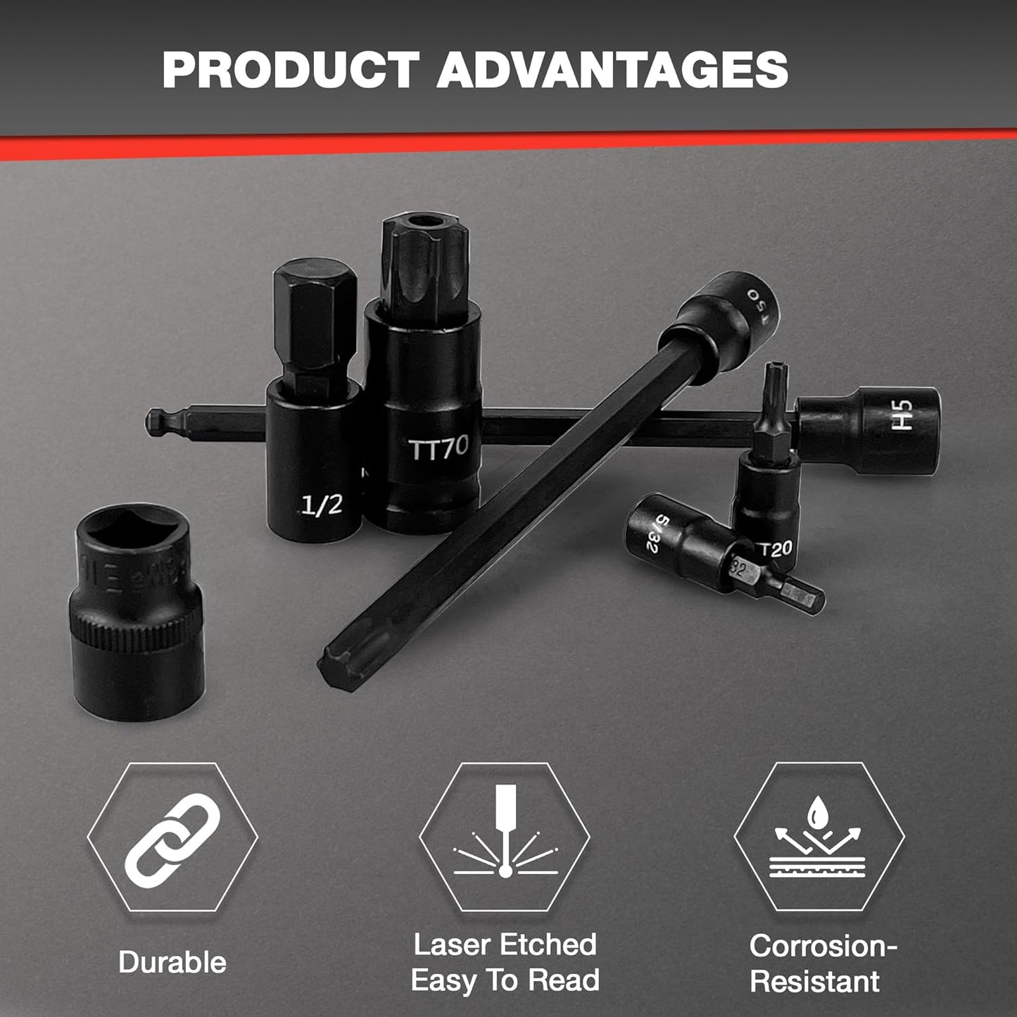 107PCS Bit Socket Set,1/4”,3/8 & 1/2” Drive Bit Socket Set,Torx/Extra Long/Tamper Proof/Hex/Ball End Hex,S2 Alloy Steel & CR-V,SAE&Metric