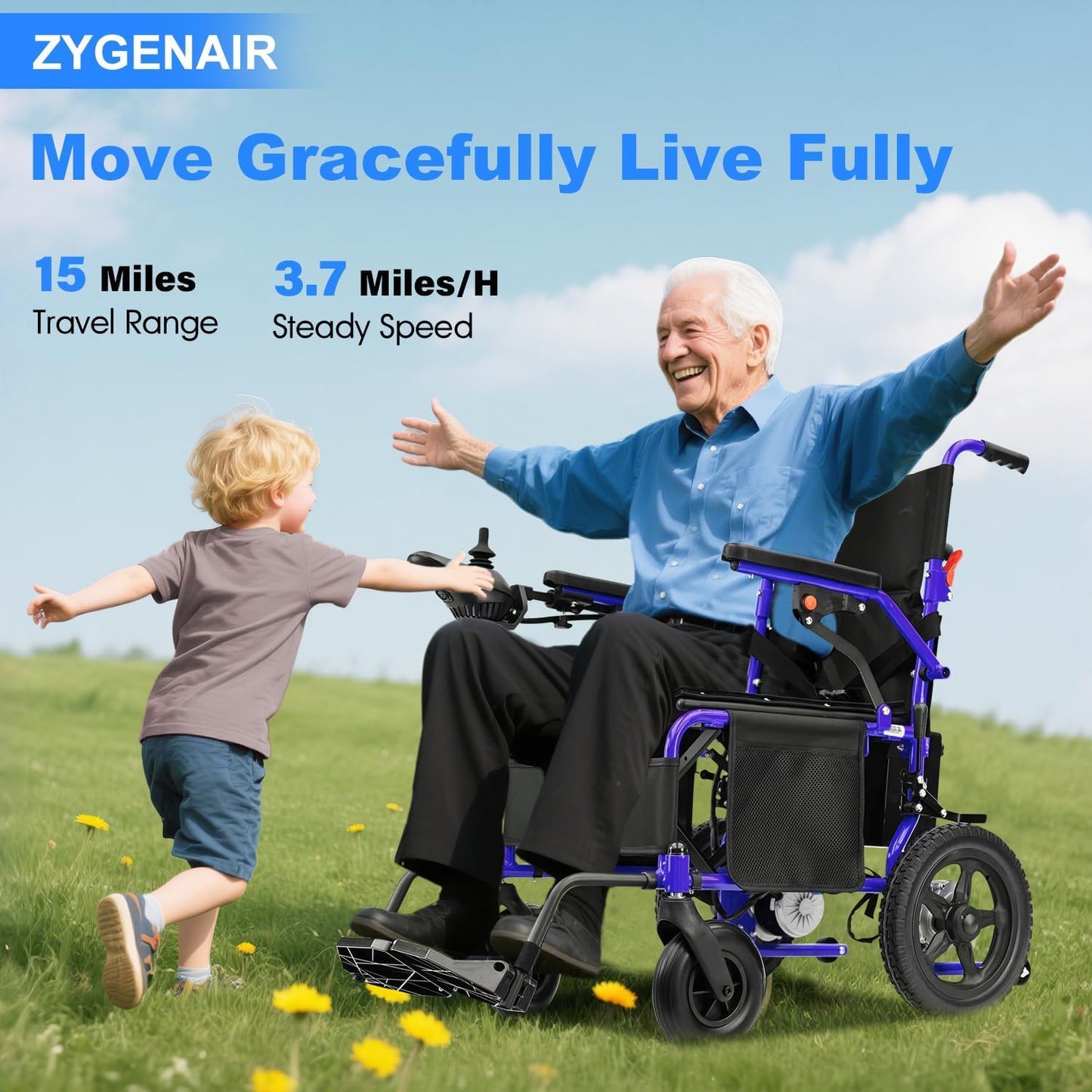 YF001 Zygenair Durable Electric Wheelchairs for Adults, Lightweight Foldable Power Wheelchair with 500W Motors, 13Ah Battery, 15 Miles Range, All-Terrain (Purple)