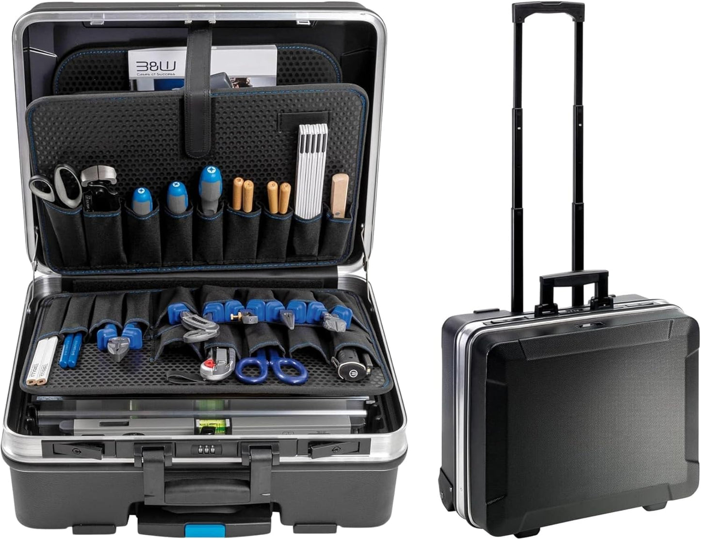 B&W International GO Portable Wheeled Rolling Tool Case Box with Pocket Boards, Black