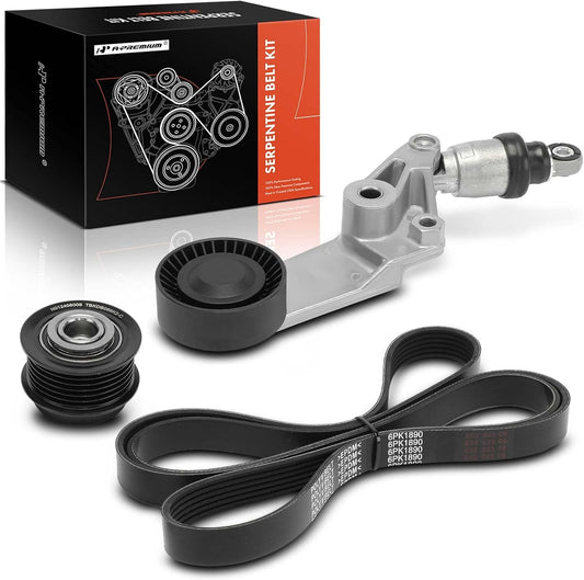 A-Premium Engine Serpentine Drive Belt Kit with Tensioner & Idler Pulley Compatible with Toyota Corolla 2003-2008, Matrix 2003-2008, Celica 2003-2005, 1.8L