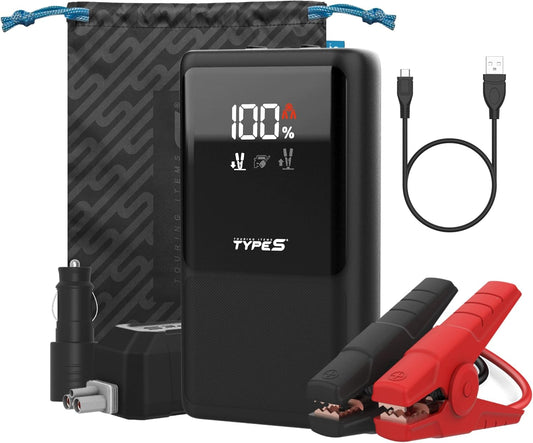 Type S Dynamic Classic DC10 Car Battery Jump Starter Portable Power Bank 500A Jump Starter Battery Pack for 6L Gas Engines / 4L Diesel with USB-C USB-A Outputs, incl Jumper Cable