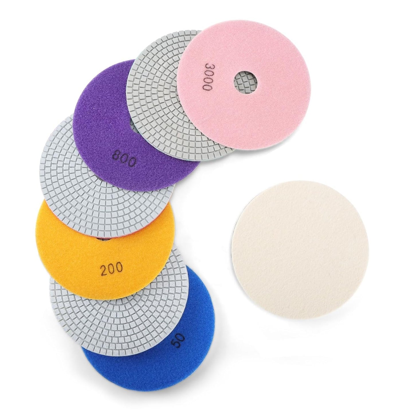 8PCS Diamond Polishing Pads 7 Inch, Wet/Dry Concrete Polish Tools Kit for Drill, Grinder, Polisher, 50-3000 Grit Polishing Set for Marble Granite Quartz Stone