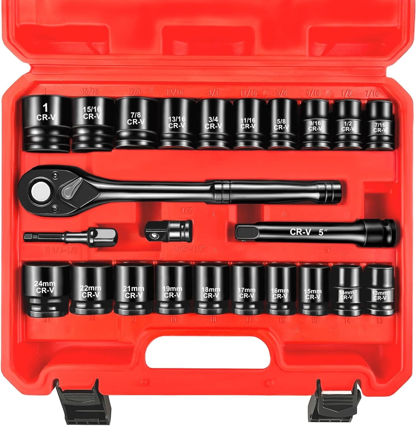WETT 1/4" and 3/8" Drive Socket Set, 86-Piece Socket Wrench Set with Quick-Release Ratchet, Extention Bar, Adapter, 1/4" Bits, CR-V Steel, Metric/SAE, Deep/Shallow, Mirror Chrome Finish