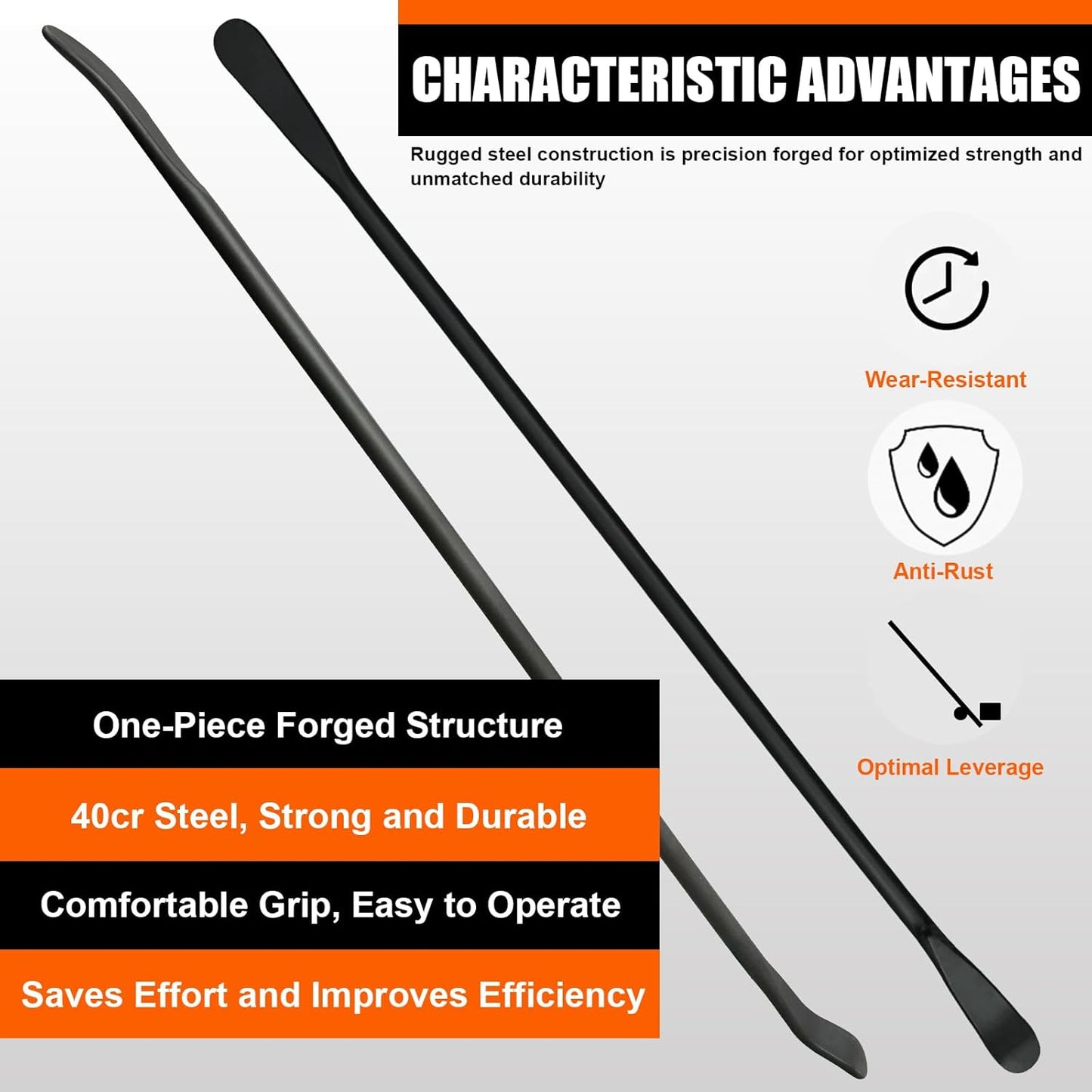 2Pcs Tire Mount and Demount Iron,Tire Bars for Semi Tires,Tire Changing Removal Tool for Tubeless Tires,Tire Spoons for Garage, Farm,Workshop,39 in X 4/5 in, Black