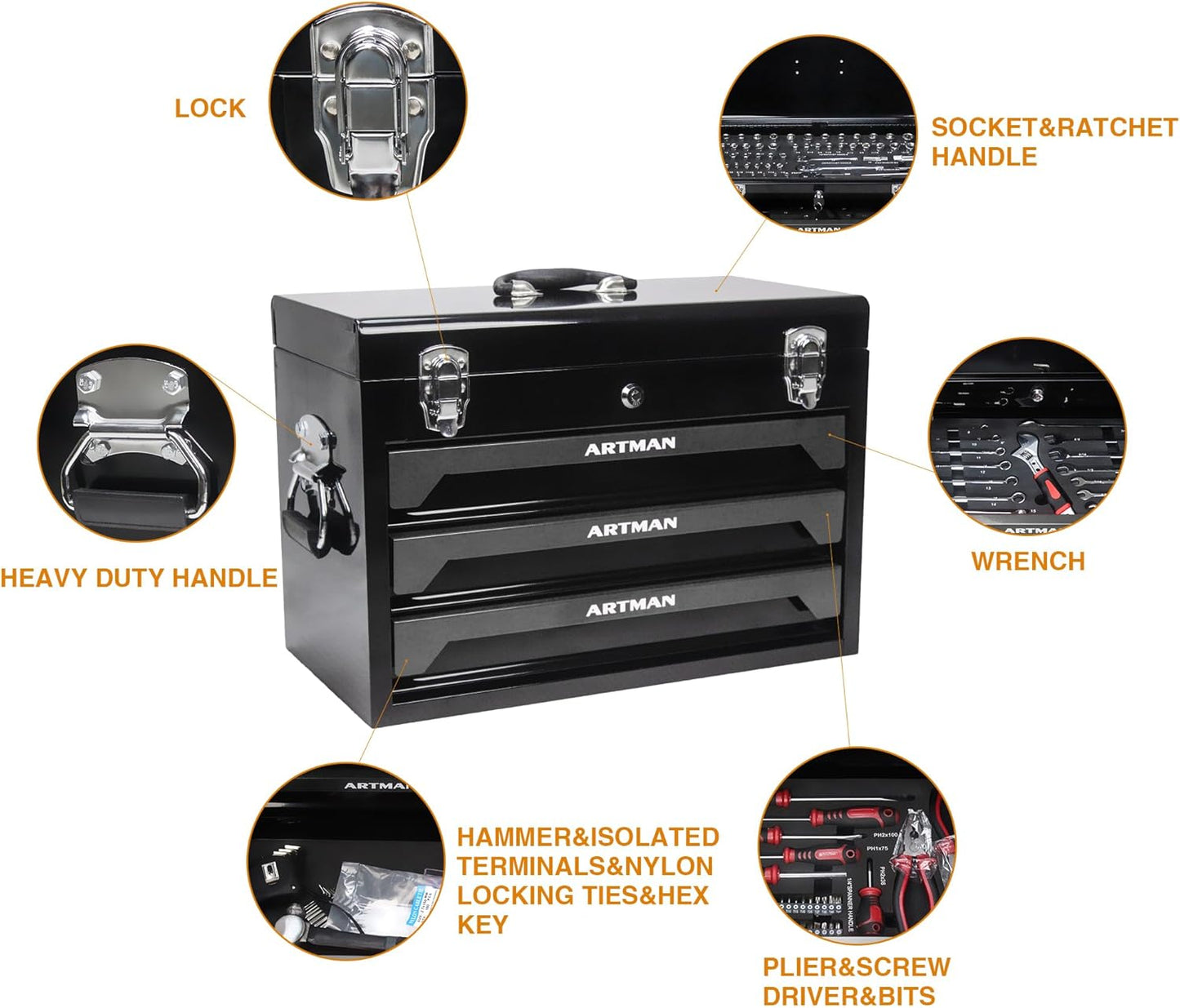 Campfun 439PCS Tool Set, Mechanic Tool Set for Home, Tool Box Set 4-Tier Socket Wrench Ratchet Plier Nails, Home Tool Set Mechanics Kit with 3 Drawers for Adults Man Handyman, Black