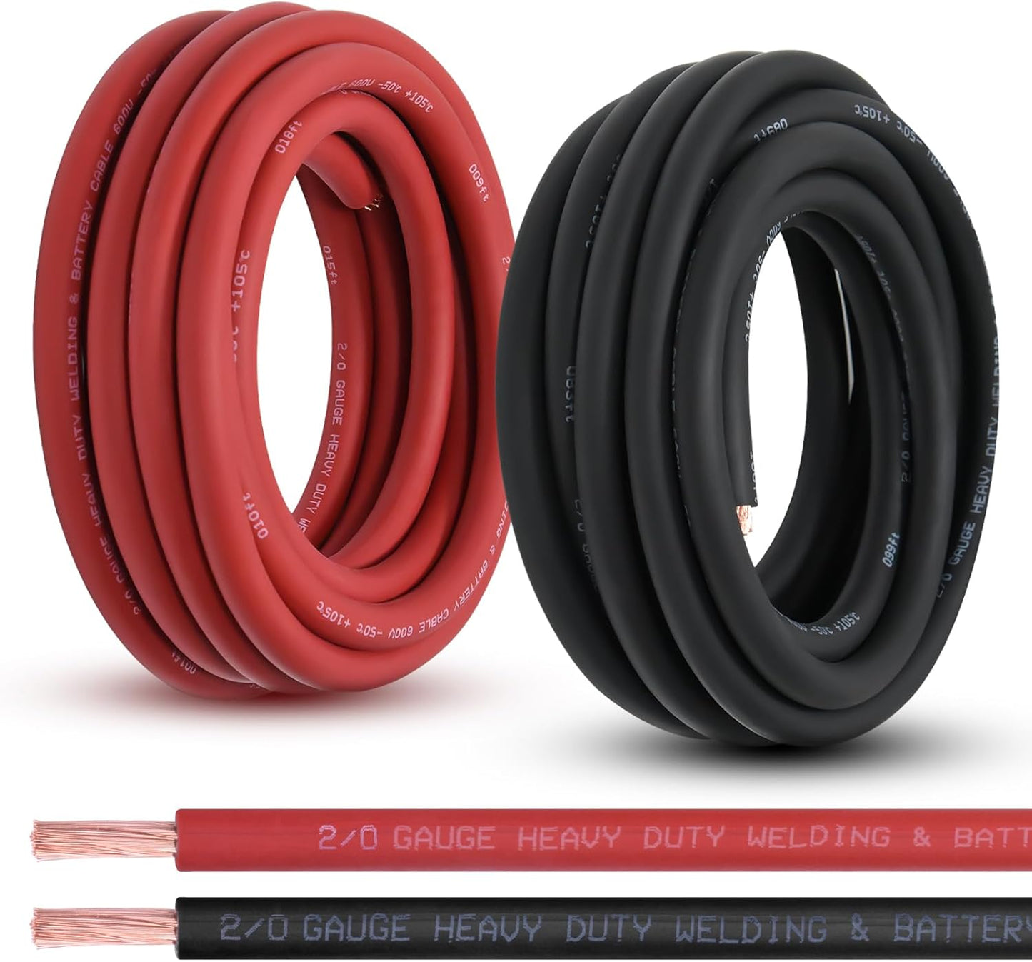 2 Gauge Battery Cable, 10FT Red + 10FT Black 2 AWG Pure Copper Wire Welding Cable, for Automotive, Battery, Solar and Generator, Standard USA OFC Wire
