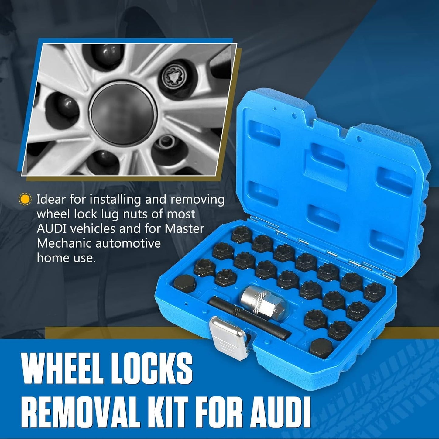 22 PCS Wheel Locks Kit Compatible with Audi Series, Lug Nut Removal Set With Adapter, Automotive Wheel Lock Nuts Key Socket Set