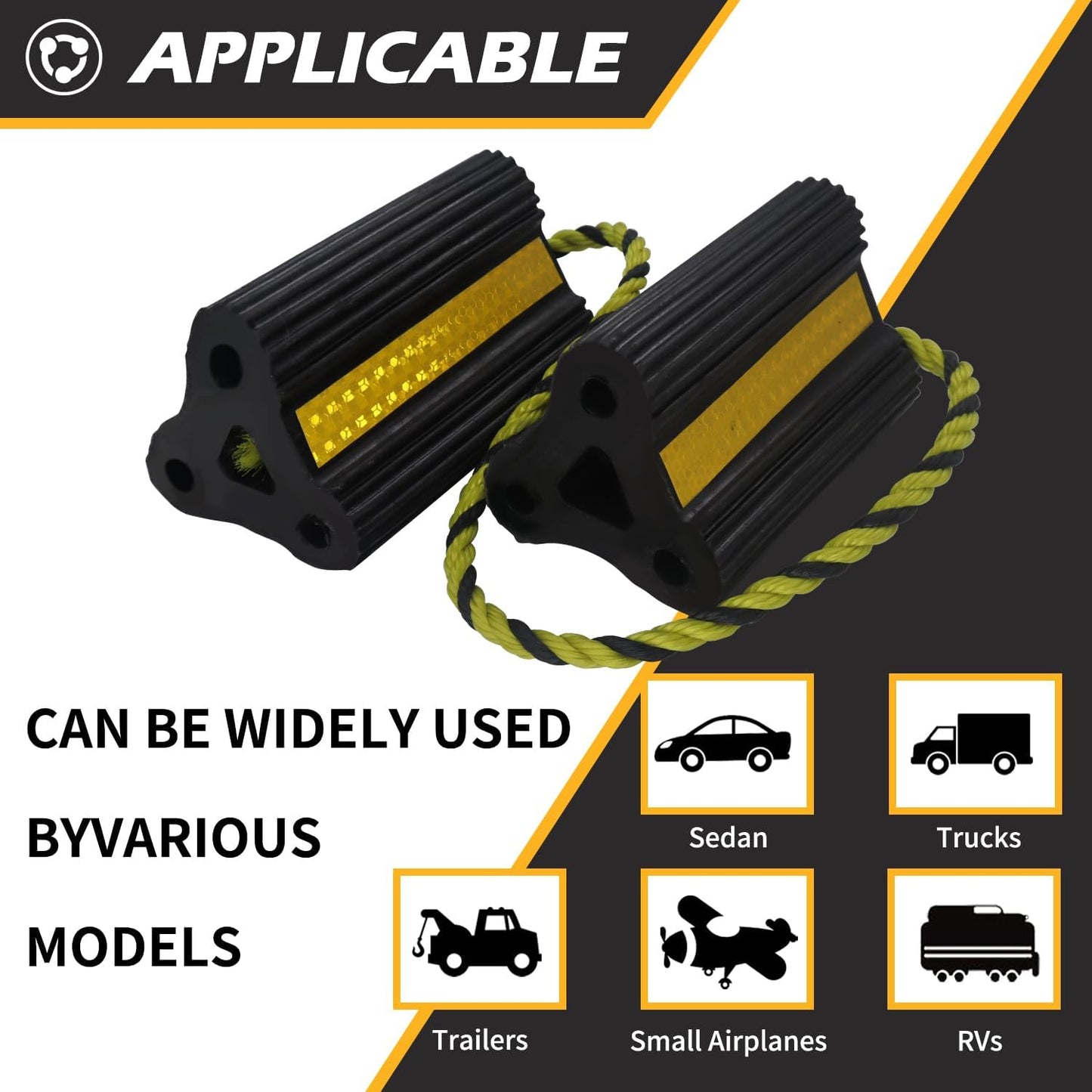 Wheel Chocks for RV Trailers 4Pair/8Pack with Rope, Rubber Tire Chocks Block Stopper with Reflective Strips for Camper Truck Car Wheel Immobilizers & Chocks, Travel Trailer RV Accessory