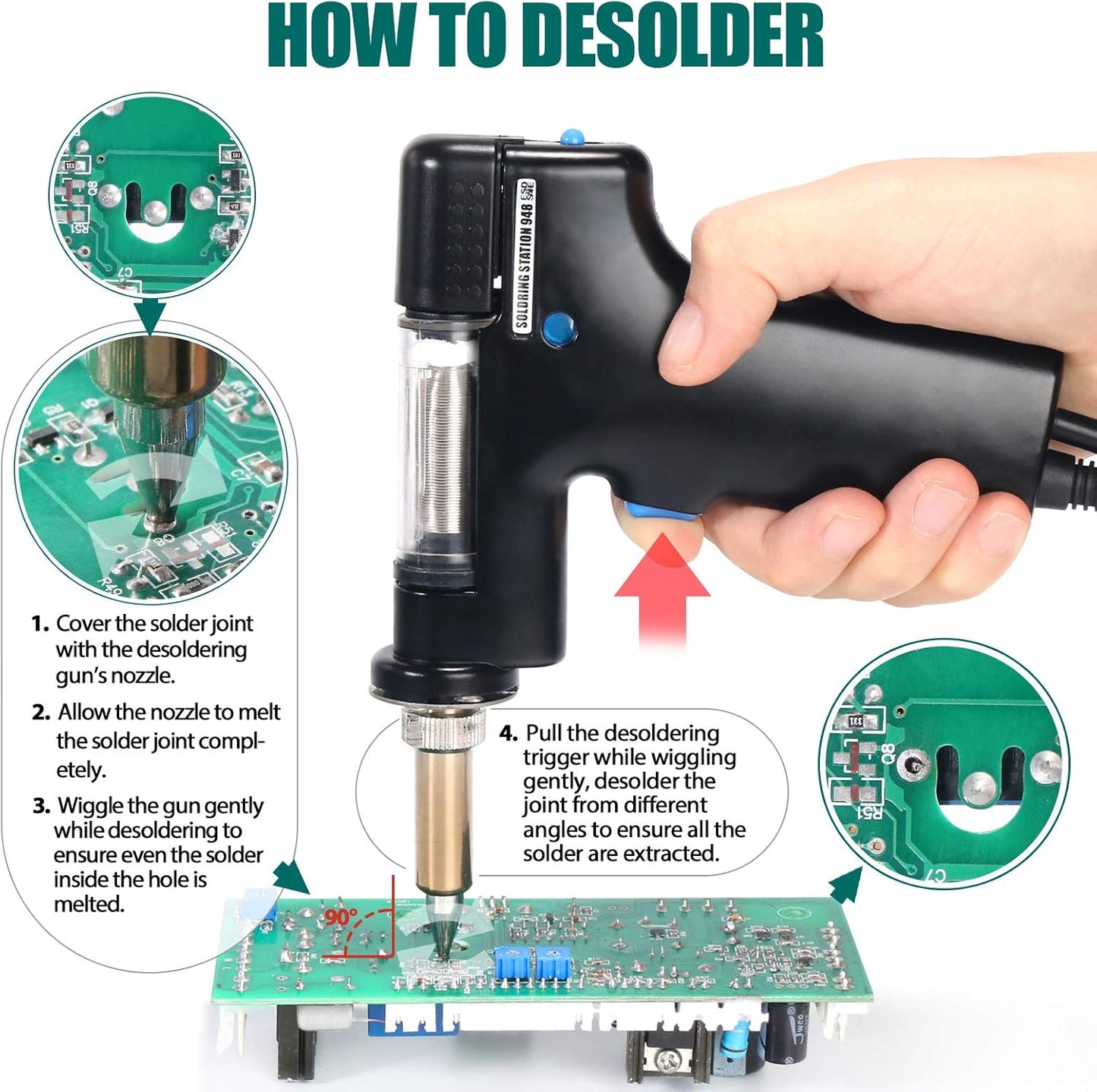 YIHUA 948 Upgraded 2 in 1 ESD Safe 80W Desoldering Station and 60W Soldering Iron- Desoldering Gun and Soldering Station °F /°C