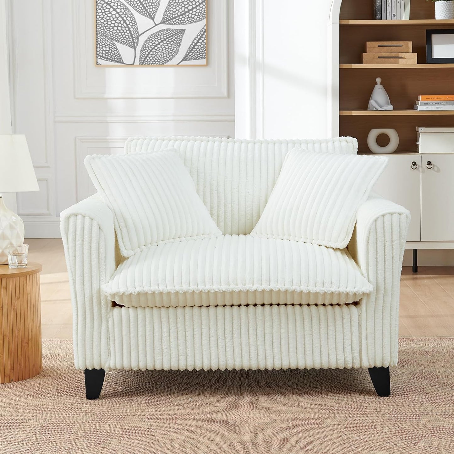 Comfortable Lazy Sofa Chair - Oversized Accent Chair with Ottoman, Beige Living Room Accent Chair for Bedroom, Pottery barn Inspired Design