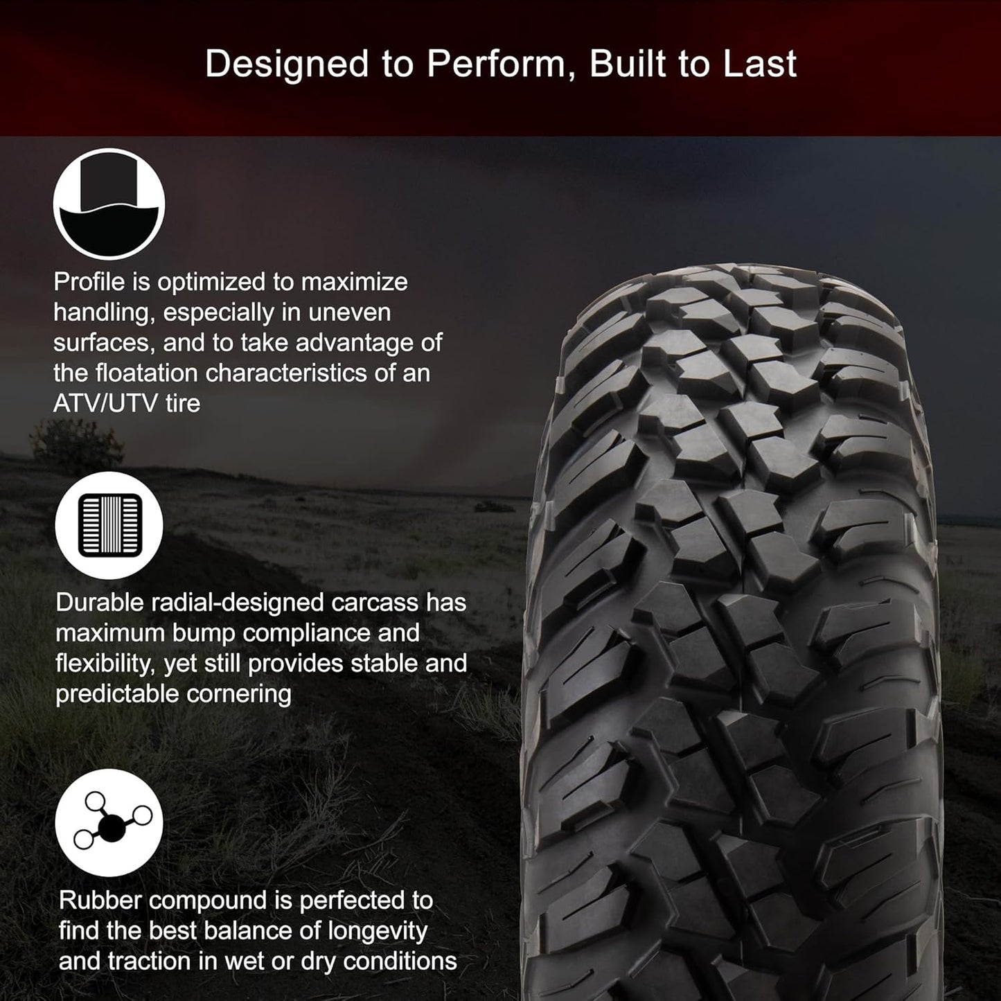 Tusk Terrabite Set of 4 UTV/ATV Tires – 29x9-14 Front & 29x11-14 Rear – 8-Ply Rated Radial Construction, ¾″ Deep Tread, Medium-Hard Terrain, High Load Capacity, Heavy Duty Sidewall Tread Armor