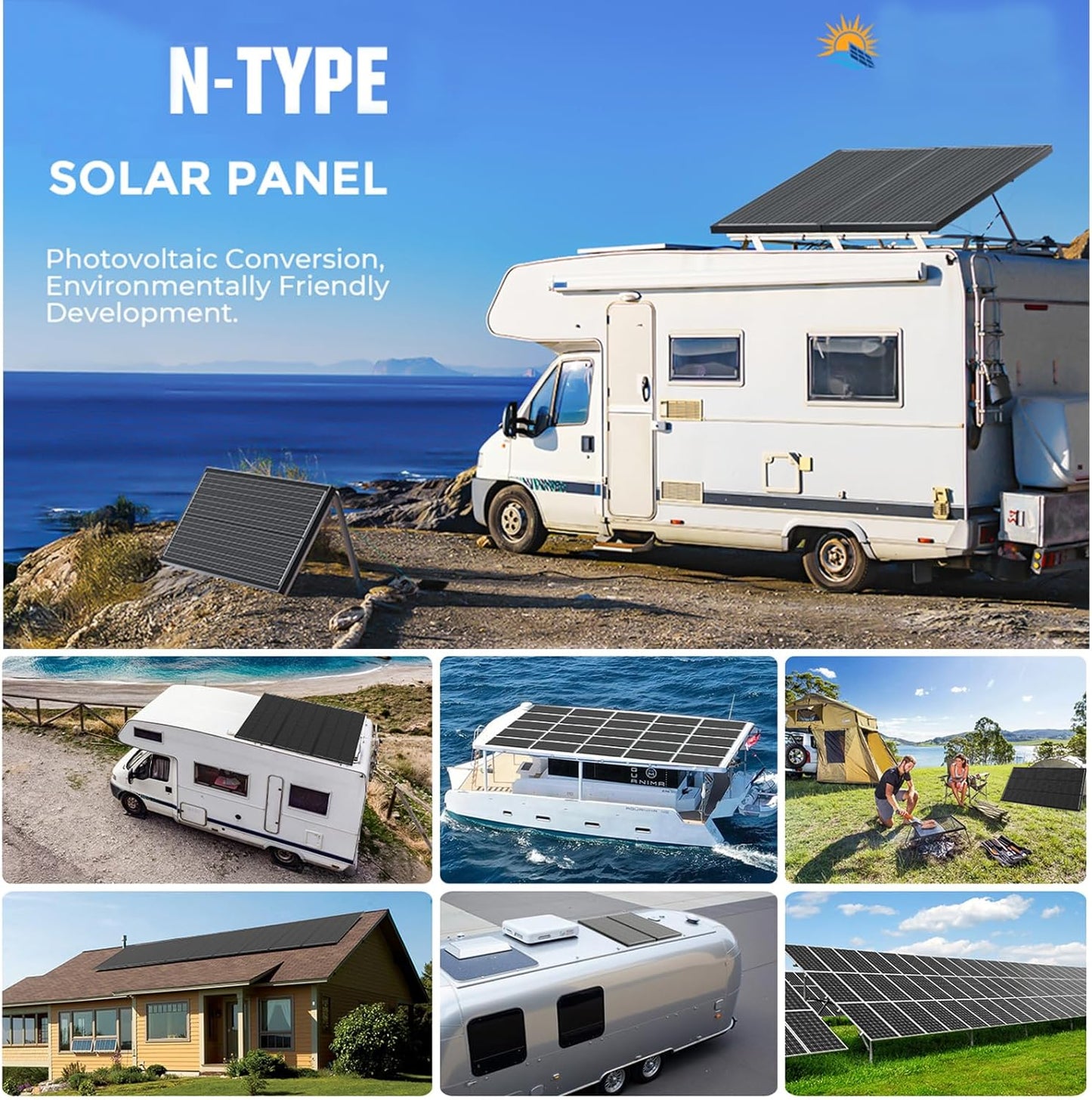 100 Watt Solar Panel Kit 100 Watt 12 Volt Monocrystalline Solar Panels 10A Solar Charge Controller, Solar Cables, Z-Mounting Bracket for RV Rooftop Marine Boat Trailer Camping Off-Grid Application