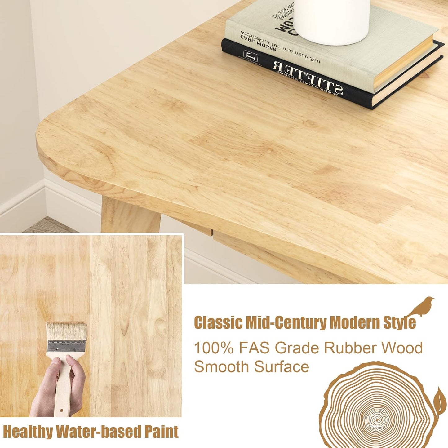 100% Solid Wood Desk with Drawers - 48 x 24 Inch Home Office Computer Desks, Modern Writing Desk with Drawers, Simple Study Table Makeup Vanity - Natural Boho Desks