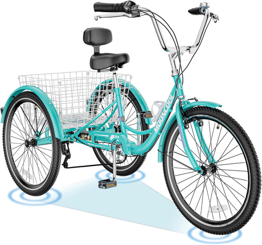 ABORON Adults Tricycle, 3 Wheels Bike for Adult, Tricycle for Adults, Double-Wall Wheel Rims, Tricycle for Women Men Exercise Outdoor Sports