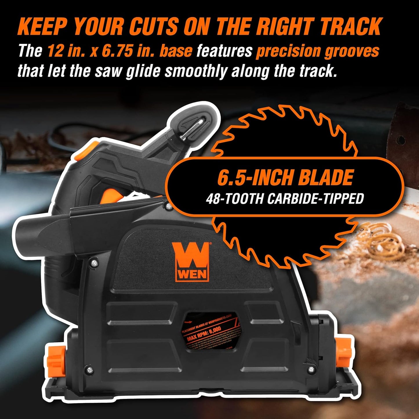 WEN Cordless 6.5-Inch Track Saw, Brushless with Variable Speed, Two 20V Max 4.0 Ah Batteries, and Charger (20691)