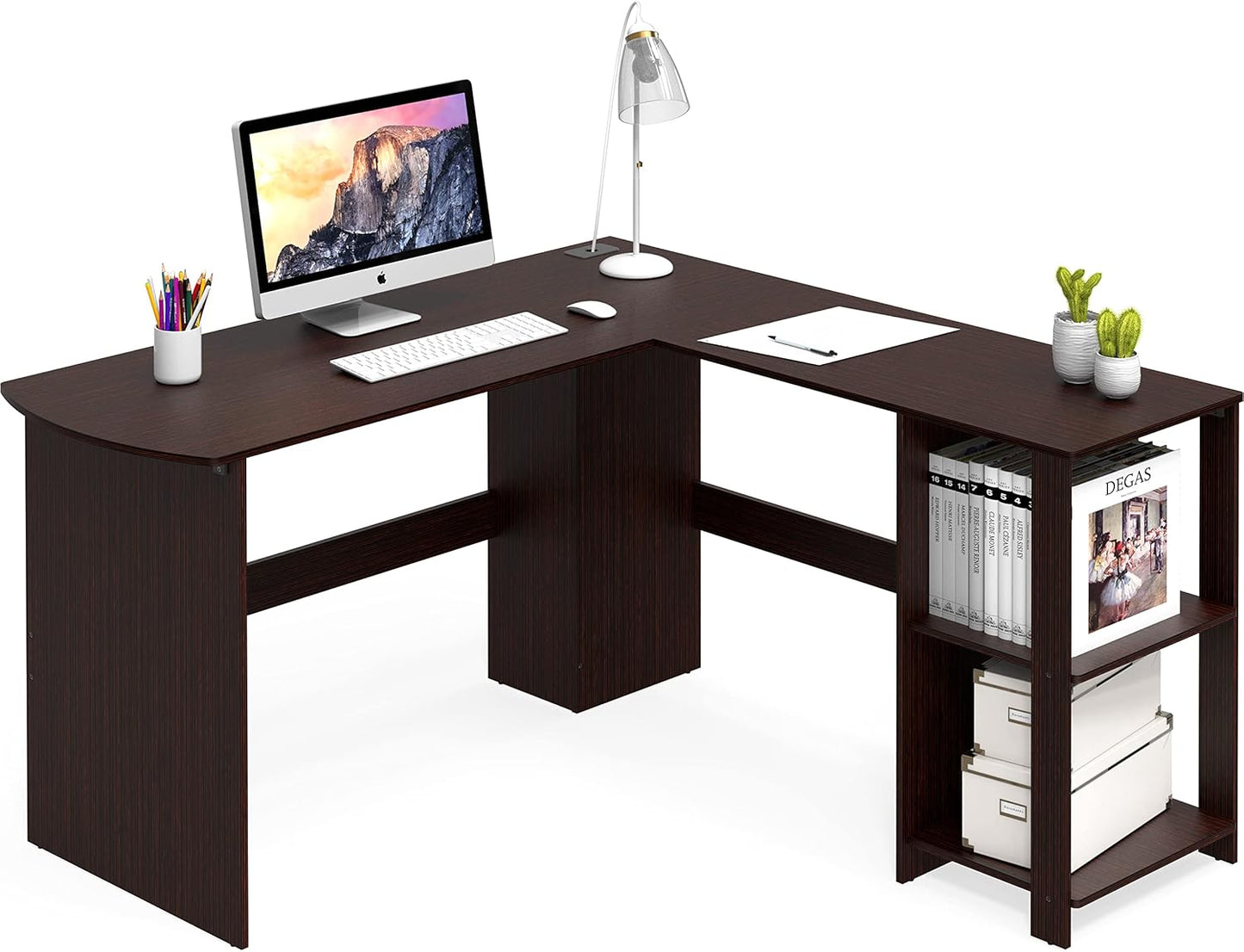 SHW 51 x 51 Inches L-Shaped Home Office Wood Corner Desk wtih Storage, Walnut