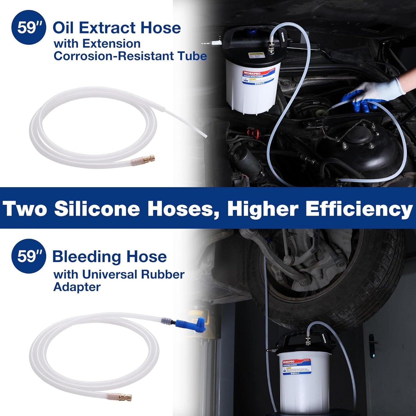 WORKPRO 3L Vacuum Brake Bleeder Kit, Pneumatic Brake Bleeder for One Person, with 1L Brake Fluid Refill Bottle, 22 Adapters, Air Coupler & Gloves, Brake Bleeding Tool for Various Vehicles, Motorcycles