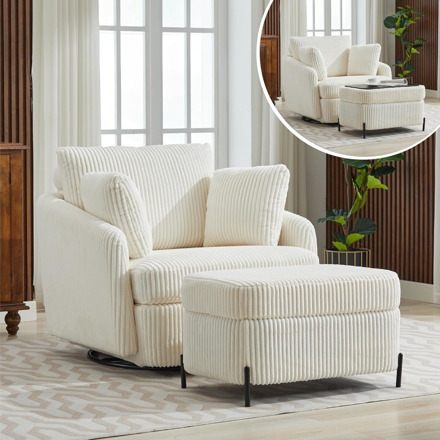 Chifee & Vingol 40.6" Oversized Swivel Accent Chair,Chenille,Orange