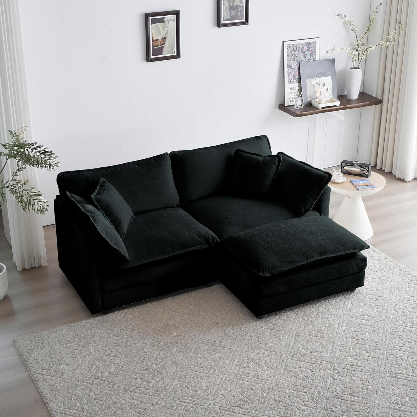 WILLIAMSPACE 41" Single Sofa Chair, Modern Upholstered Armchair with 1 Toss Pillow, Small Cream Couch Chair for Living Room, Deep Seat Reading Sofa for Bedroom Apartment, Chenille Fabric (Cream White)
