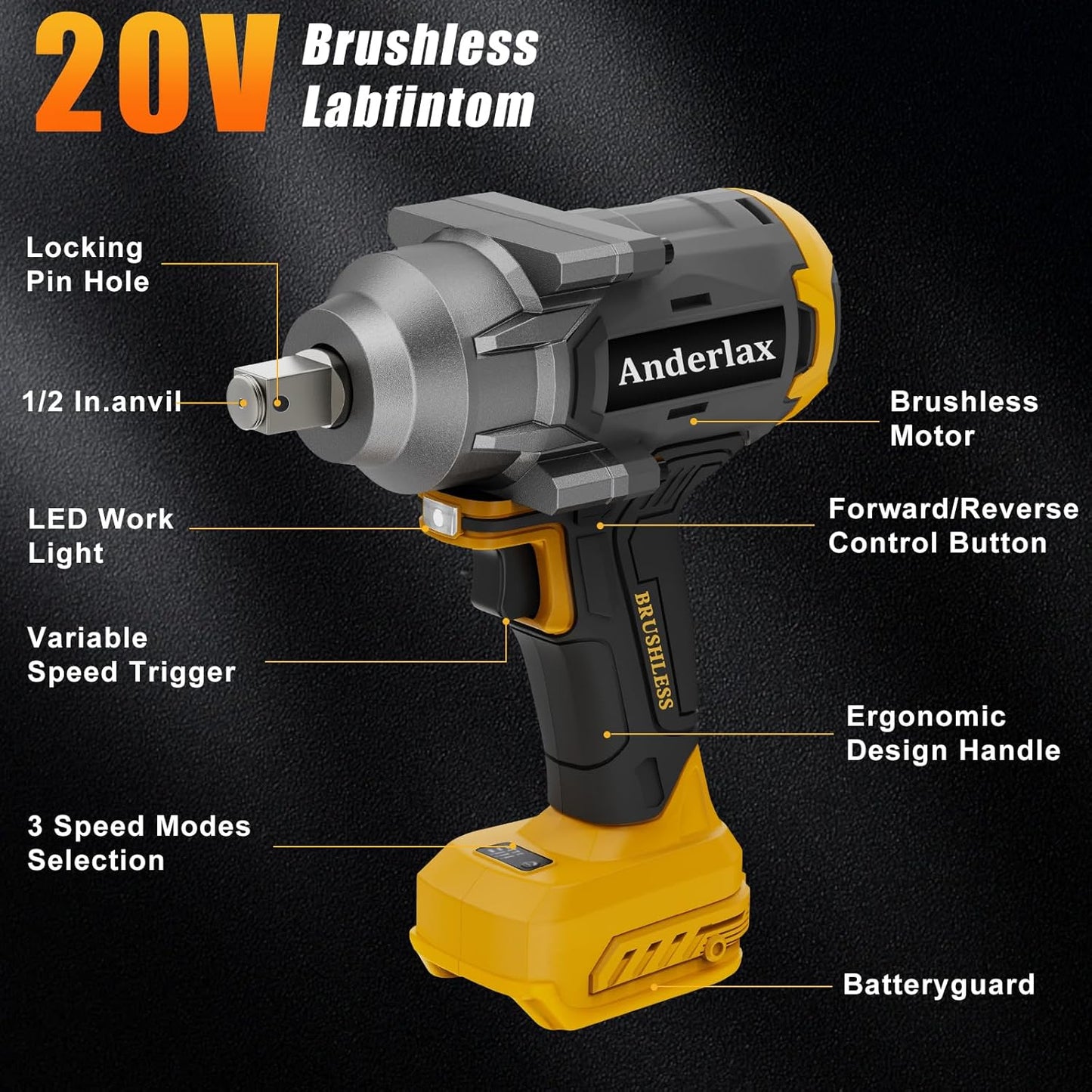 1200N.m Cordless Impact Wrench 1/2 inch for Dewalt Battery, 900FT-LBS Impact Drill with LED Work Light, 2400RPM High Torque Impact Driver (Tool Only)