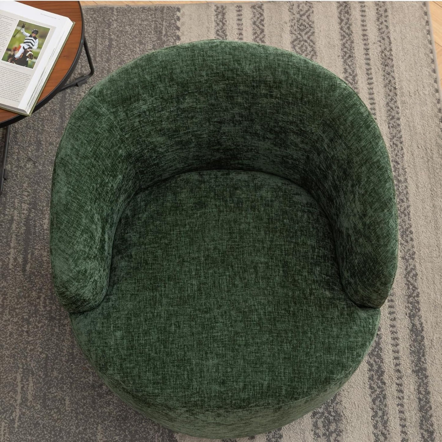 360 Degree Swivel Accent Chairs Living Room Chair, Chenille Fabric Lounge Chair Comfy Armchair Barrel Chair with Wide Upholstered for Bedroom, Reading Room, Office, Waiting Rooms, Green