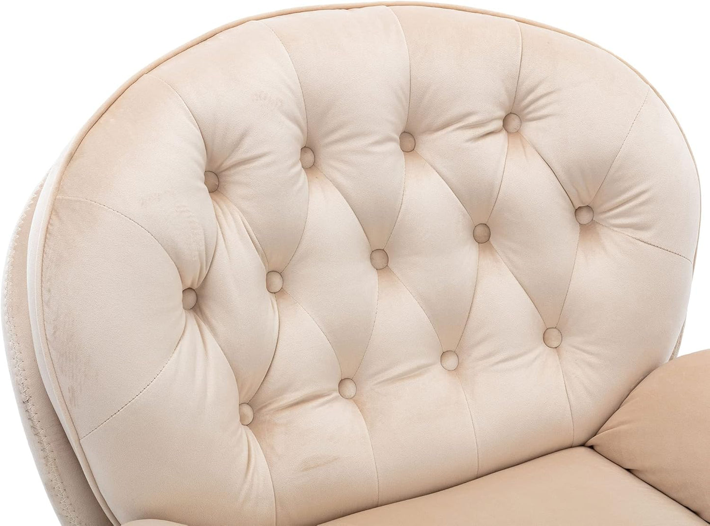 Velvet Cozy Chaise Lounge Indoor, Oversized Swivel Reading Chair with Footrest, Accent Chair with Ottoman Set for Living Room, Bedroom, Reading Room, Home Office, Metal Base Frame (Beige)