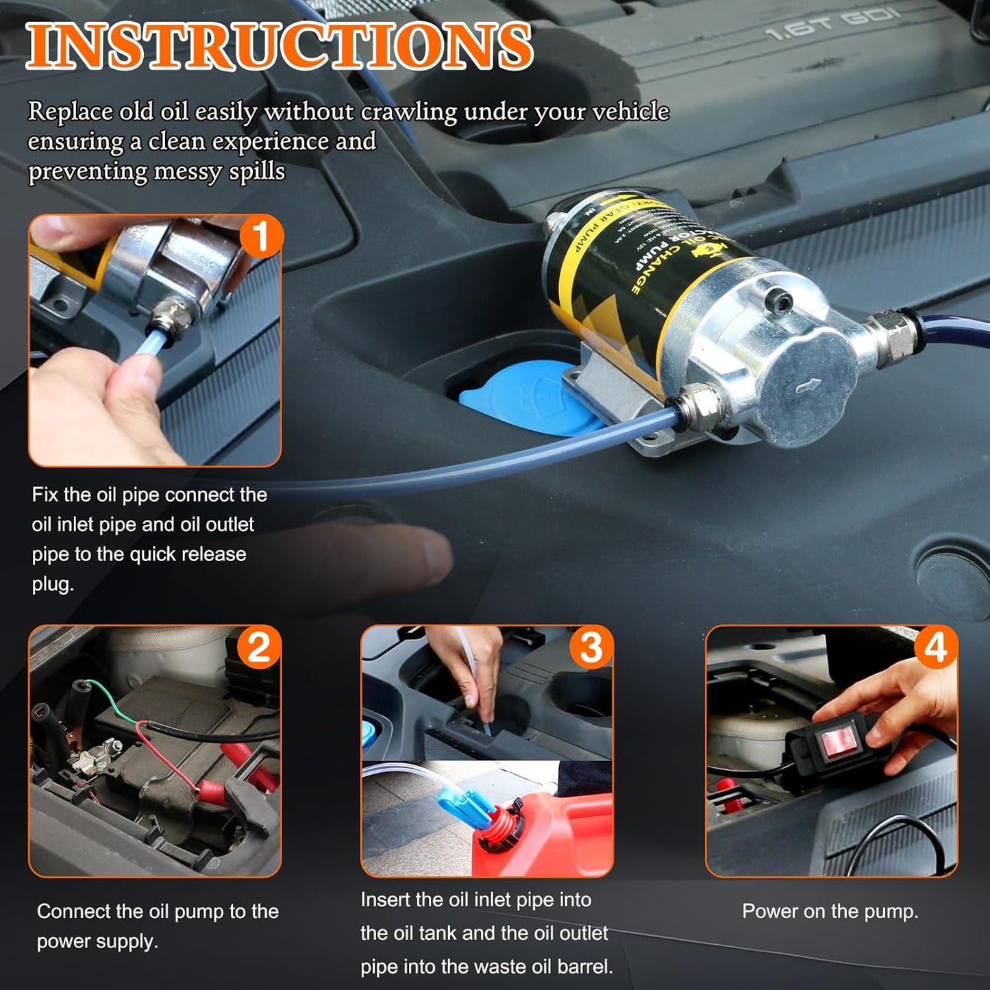 12V 100W Portable Oil Transfer Pump Set, 1-4L/min Fluid Transfer Pump for Engine Oil, Gear Oil, Lubricating Oil Change, Electric Self-Priming Motor Gear Oil Pump for Boat, Car, Trucks and Lawnmower