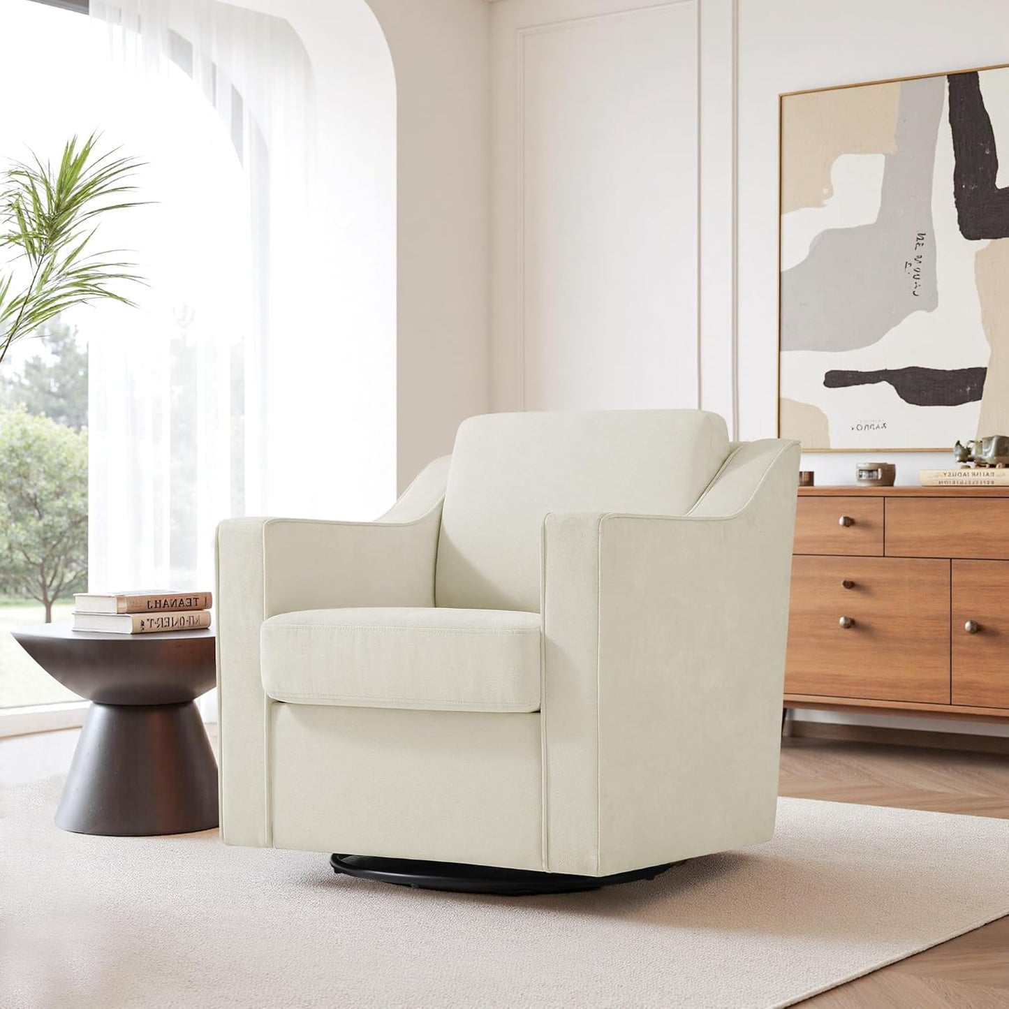 UIXE Swivel Accent Chair Set of 2, Chenille Upholstered Arm Chair for Living Room, Modern Club Armchair Comfy Single Sofa Bedroom Reading Seat with Lumbar Pillow - Coffee