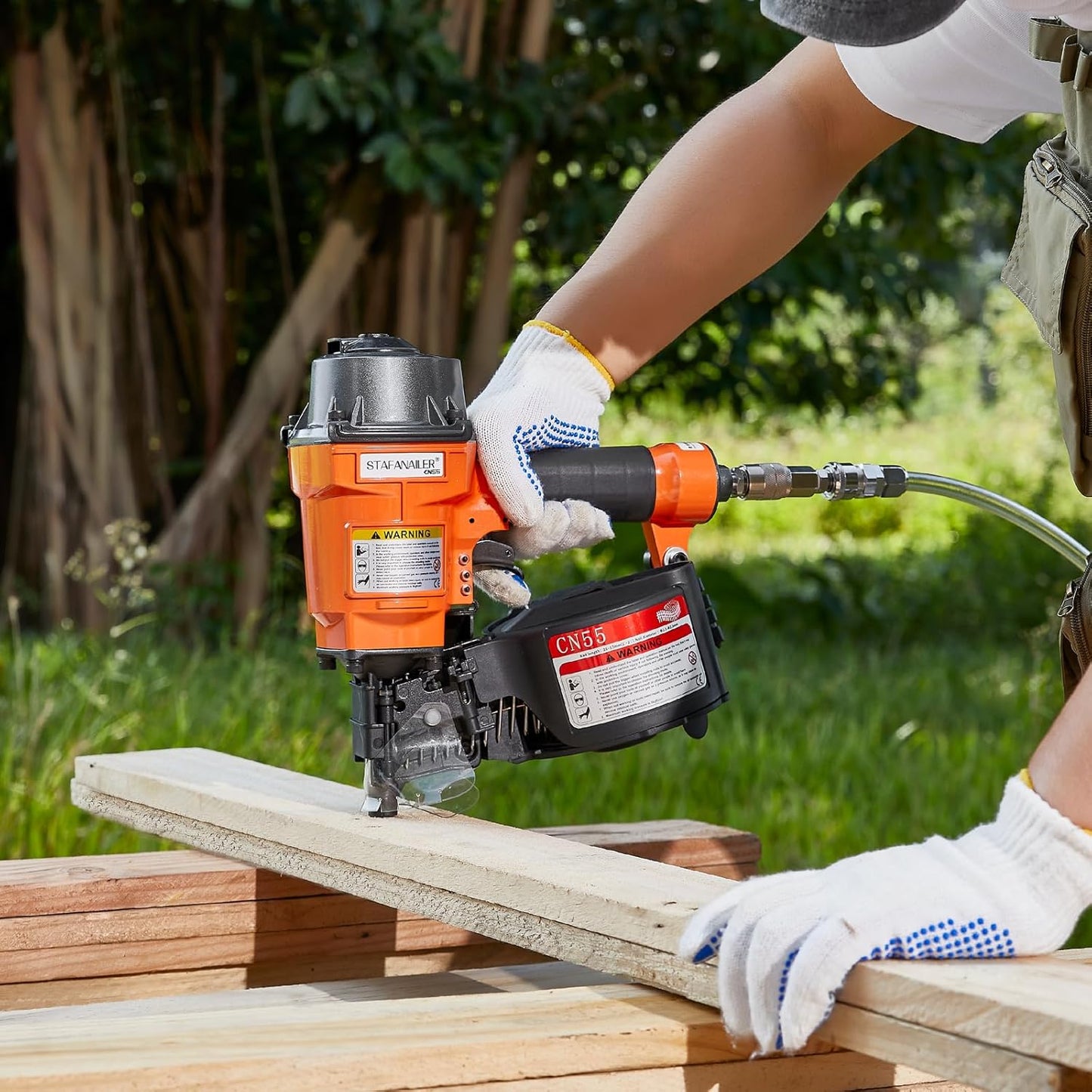 CN70 Pneumatic Siding Nail Gun for 1-3/4-Inch to 2-3/4-Inch 15-Degree Nails, Coil Siding Nailer with Rapid Shooting Rapid Shooting Engine for Pallets, Siding, Crating, Fencing, Decking