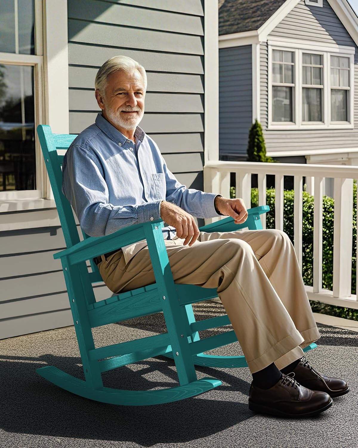 SERWALL Oversized Outdoor Rocking Chair Set of 4, HDPE Rocker for Adults, Patio Rocking Chairs for Porch, Black