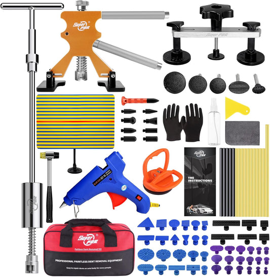Super PDR 94PCS Car Dent Puller Kit Paintless Dent Removal Tools PDR Kit Auto Body Repair Suction Puller Dent Repair Kit for Cars Body Repair Tools with Dent Lifter, Bridge Puller, Slide Hammer