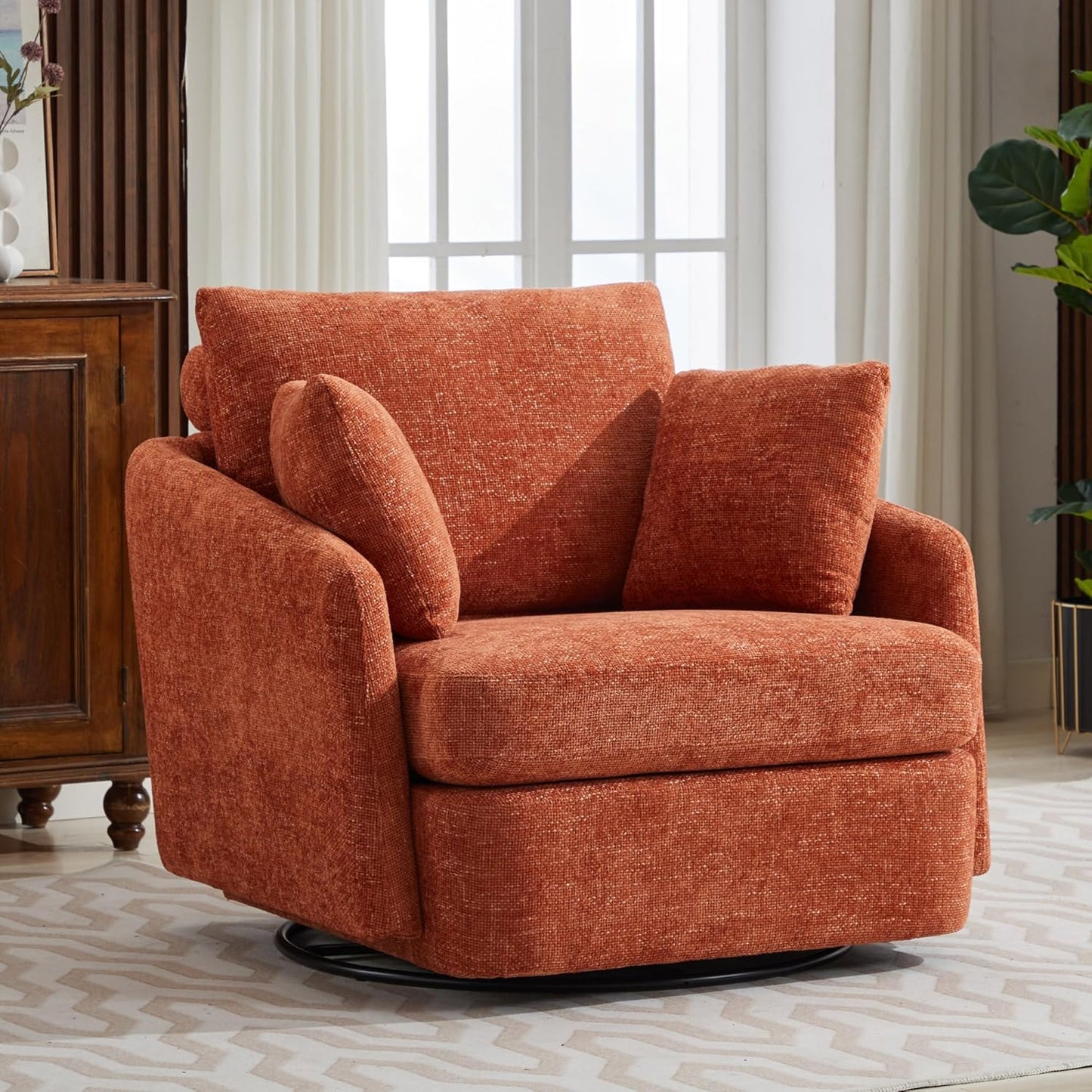 Chifee & Vingol 40.6" Oversized Swivel Accent Chair,Chenille,Orange