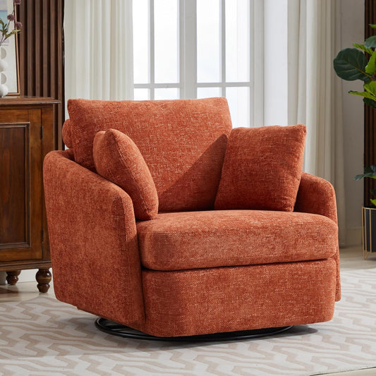 Chifee & Vingol 40.6" Oversized Swivel Accent Chair,Chenille,Orange